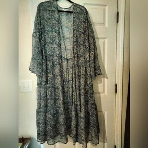 Sonoma, Sheer, Full Length, Kimono, 4X, Blue floral print